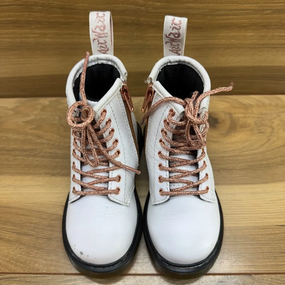 Dr Martens Combat Boots Toddler‎ Girls 7 White Lace Up Rose Gold